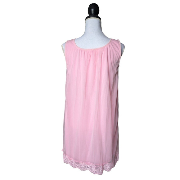 VTG 60s Babydoll Nightie Medium Sheer Double Layer Lace Pink Coquette Mod GoGo - Picture 2 of 5